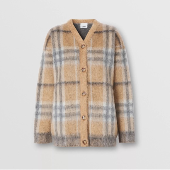 Burberry Nadeen Mohair Beige Check Cardigan - Picture 6 of 8